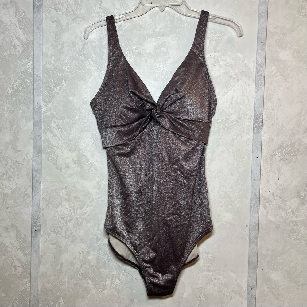 Sparkly criss-cross front one piece swimsuit